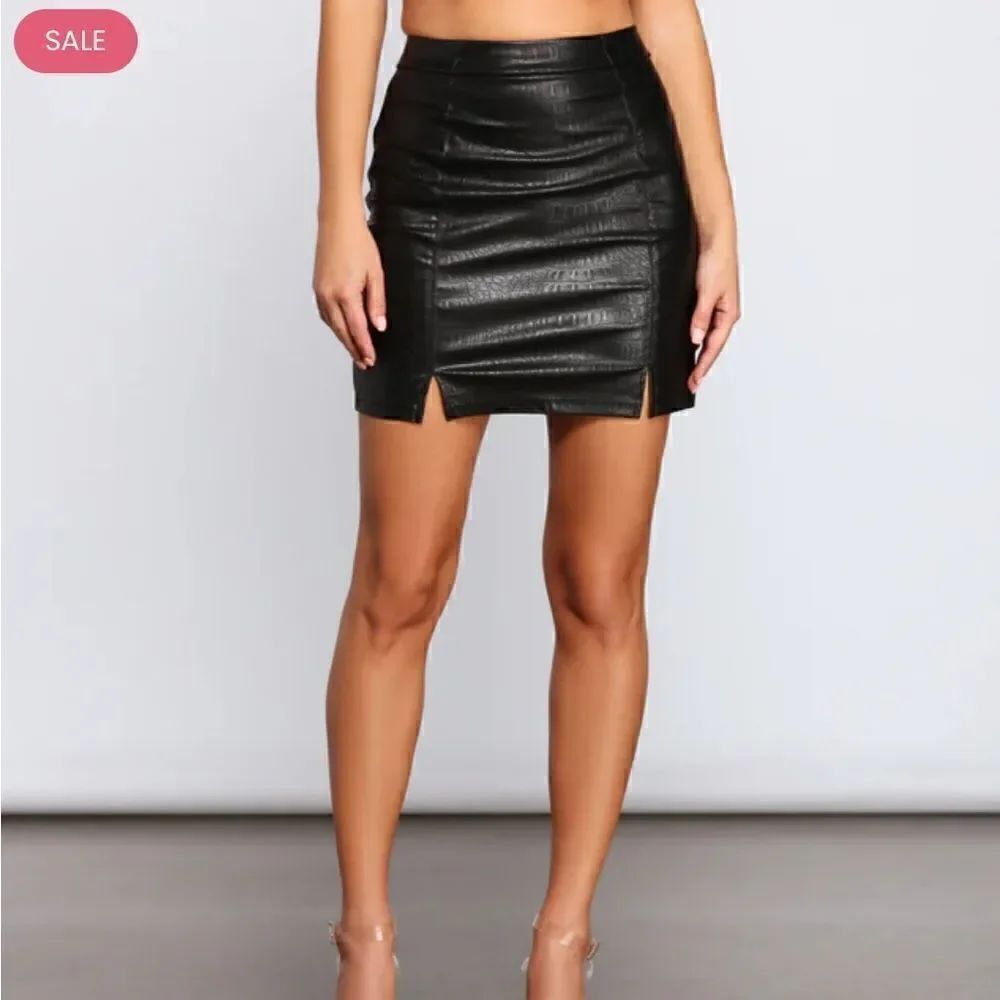 Black Snake Embossed Faux Leather Mini Skirt